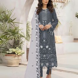 ODETTE Embroidered Semi-Stitched Dress Material-image-33