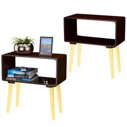 Kuber Industries 2-Pcs Brown Wooden Bedside Table-44