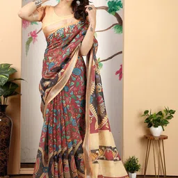 Anouk Women Kalamkari Linen BlendSaree-51