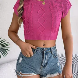 StyleCast x Revolte Fuchsia High Neck Crop Top-image-31