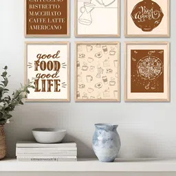 Kotart Brown & Beige 6 Pieces Floral & Botanical Printed Wooden Wall Art-7