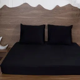 BELIHODE Luxury Black Fitted Cotton 500 TC King Bedsheet Set 1.82 m x 1.82 m-image-22