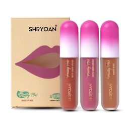 SHRYOAN Set Of 3 Pretty Me Water Proof 2 Liquid Lipstick & Lip Gloss -3.5g -Shade Of Nude-49