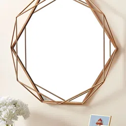Wall Of Dreams Transparent Hexagon Glass & Metal Wall Mirror-32