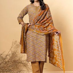 Readiprint Chevron Embroidered Notch Neck Straight Kurta With Trousers & Dupatta-19