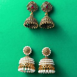 aadita Set Of 2 Gold-Plated Artificial Stones Studded Dome Shaped Jhumkas-8