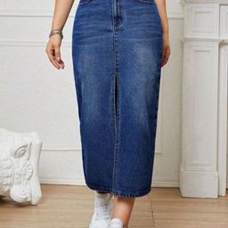 CHALODIA Denim High-Waist Straight Midi Skirt-picture-15