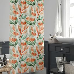 ArtzFolio Cream Colored & Peach Colored Floral Printed Waterproof Shower Curtain-4