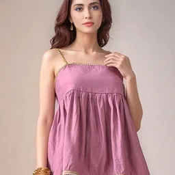 Sangria Women Cotton Laced Shoulder Strap Peplum Longline Top-picture-11