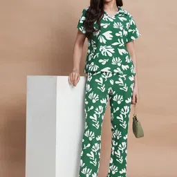 Selvia Printed Shirt Collar T-Shirt With Trouser-image-14