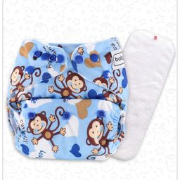 Babyhug Free Size Reusable Cloth Diaper With Insert Monkey Print - Blue-14