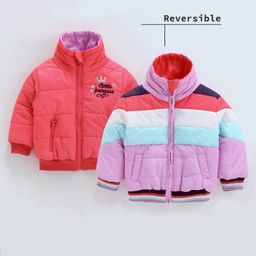Babyoye Full Sleeves Reversible Jacket Little Princes Embroidery - Coral-10