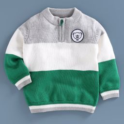 Babyoye Cotton Full Sleeves Pullover Sweater - Green Grey-image-66