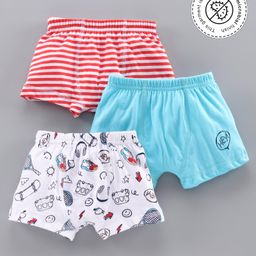 Babyoye Cotton Trunks Multiprint Pack of 3 - Blue White Red-image-70