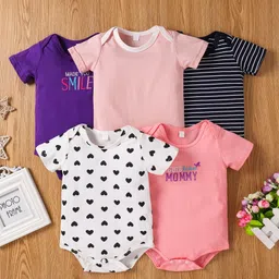 Kookie Kids Half Sleeves Onesies Multiprint Pack of 5 - Multicolour-picture-9