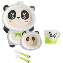 Earthism Eco Friendly Bamboo Fibre Kids Feeding Set Panda Design Pack of 5 - White-11