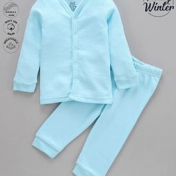 Babyoye Cotton Full Sleeves Thermal Vest & Bottoms - Blue-image-18