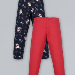 Plum Tree Pack Of 2 Full Length Unicorn Print Leggings - Navy Blue & Red-image-89