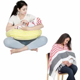 Lulamom 100% Cotton Nursing Shawl and Pillow Combo - Yellow-picture-10
