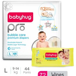 Babyhug Pro Bubble Care Pant Style Diapers Large - 44 Pieces & Babyhug Premium Baby Lemon Wipes - 72 Pieces-28
