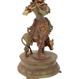 Exotic India Brown & Green Lord Venugopala Religious Brass Idol Showpiece-image-43