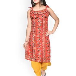 Kidotsav Girls Ethnic Motifs Printed Regular Sequinned Kurti with Dhoti Pants-26