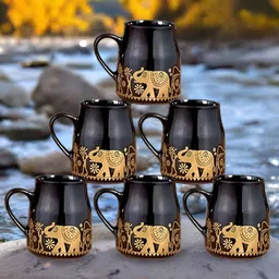 MITHILA Handicrafts Black & Gold-Toned Printed Ceramic Glossy Mugs Set of Cups and Mugs-14