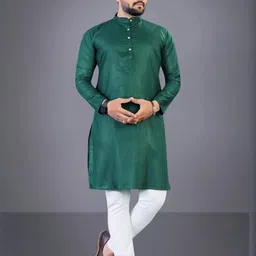 TARA GLOBAL Men Solid Straight Kurta (Dark Green)-image-14