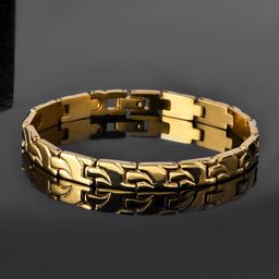 Voylla Men Brass Oxidised Gold-Plated Link Bracelet-picture-2