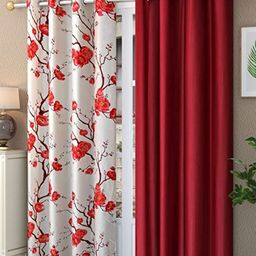 Galaxy Home Decor Maroon Set of 2 Floral Window Curtain-image-23