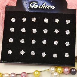 Shivarth Set of 12 Silver-Plated Metal American Diamond Earrings-image-90