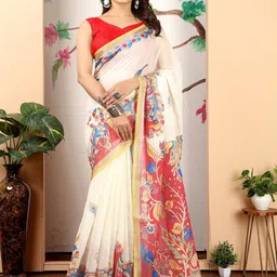 Anouk Kalamkari Zari Linen Blend Saree-image-61