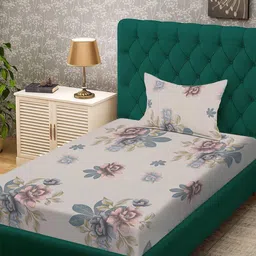 KLOTTHE Beige Floral 300 TC Single Bedsheet with 1 Pillow Covers-picture-15