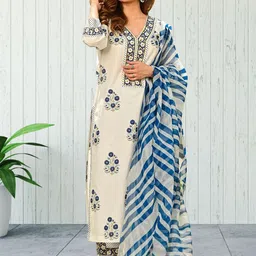 Moda Rapido Floral Printed V-Neck Straight Kurta With Trousers And Dupatta-picture-39