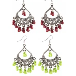 Creative Frogs Set of 2 Silver Plated Maroon & Green Beaded Drop Earrings-image-18