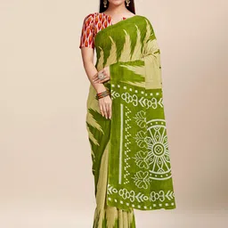 HERE&NOW Geometric Printed Pure Cotton Ikat Saree-image-68
