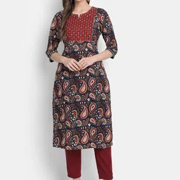 KUMARI Ethnic Motifs Printed Notch Neck Gotta Patti Pure Cotton Straight Kurtas-image-84