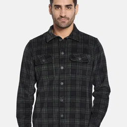 METTLE Men Spread Collar Tartan Checked Casual Shirt-image-9
