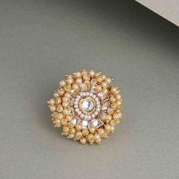 PANASH Gold-Plated Kundan Stone-Studded & Beaded Adjustable Finger Ring-10