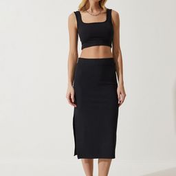 Happiness istanbul Crop Top With A-line Midi Skirt Co-Ords-46