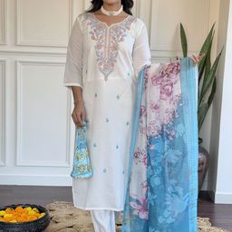 Siya Fashion Women Floral Embroidered Regular Thread Work Kurta with Trousers & With Dupatta-picture-33