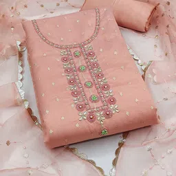 HERE&NOW Floral Woven Design Beads And Stones Organza Unstitched Dress Material-image-7