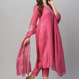 GoSriKi Women Floral Embroidered Regular Kurta with Trousers & With Dupatta-picture-55