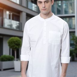 Kryptic Mandarin Collar Pure Cotton Pocket Long Sleeves Short kurta-image-50