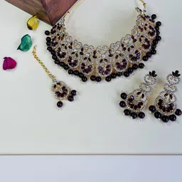 VATSALYA CREATION Alloy Jewellery set With A pair of earing and maang tika-image-10