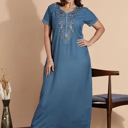 9shines Label Alpine Women Ethnic Motifs Embroidered Maxi Nightdress-image-83