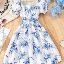 INCLUD Girls Floral Print Square Neck Puff Sleeve Fit & Flare Dress-image-71