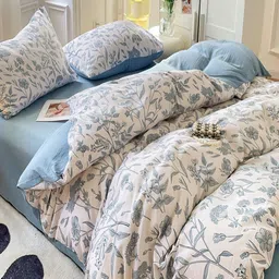 JC HOME Blue & White Solid Polycotton 4 Piece Double Extra Large Regular Bedding Set-image-83