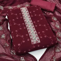 SHADOW & SAINING Geometric Embroidered Sequinned Georgette Unstitched Dress Material-image-24