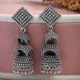 Anouk German Silver Plated Traditional Oxidised Dome Shaped Jhumkas-56